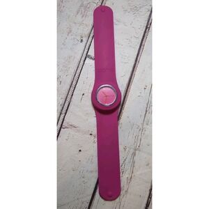 Womens Pink‎ Slap Rubber Band Silver Quartz Watch Needs Battery!